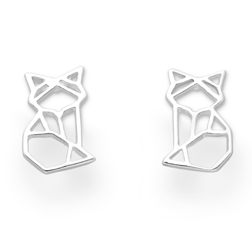 Sterling Silver Origami Fox Stud Earrings